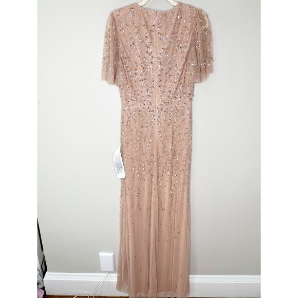 Mac Duggal 35109 Surplice Bodice Embellished Gown Flutter Sleeve Nude Size 8 - Picture 5 of 11